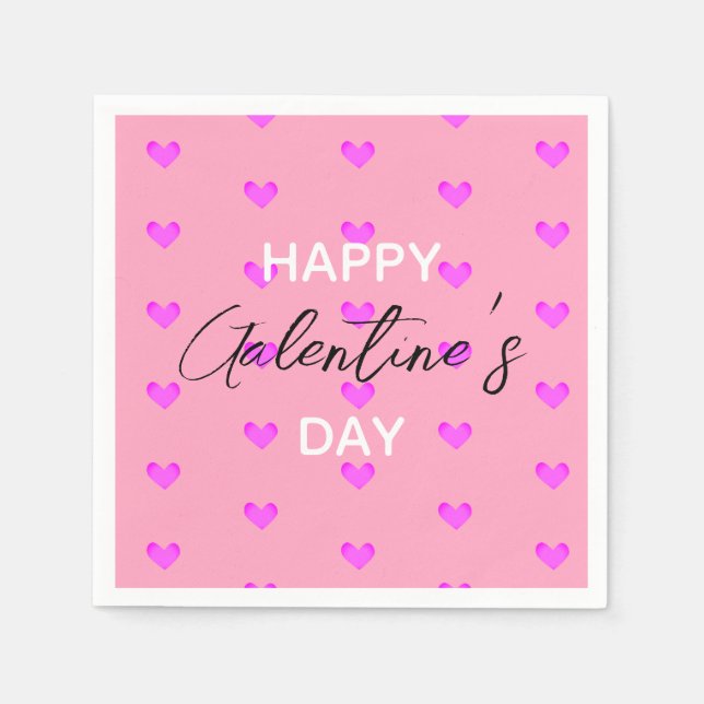 Cute Pink Hearts Happy Galentines Day Napkins (Front)