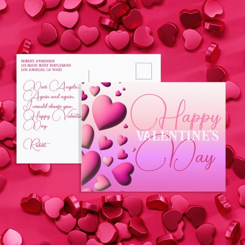 Cute Pink Hearts Happy Valentines Day Holiday Postcard