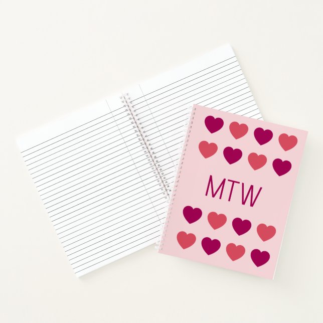 Cute Pink Hearts Initials Monogram Notebook (Inside)