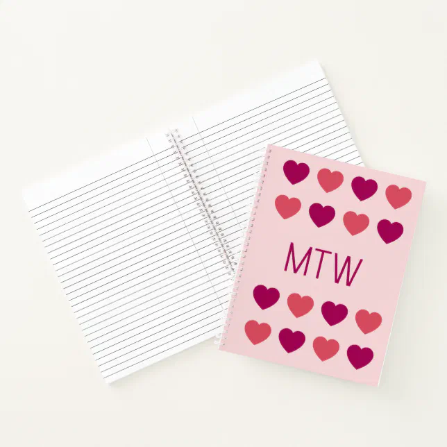 Cute Pink Hearts Initials Monogram Notebook | Zazzle