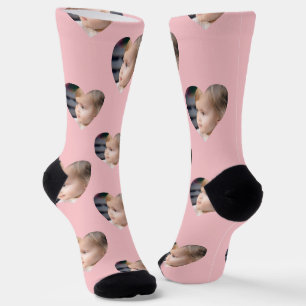 Cute Pink Hearts Kids Photo Custom Face Socks