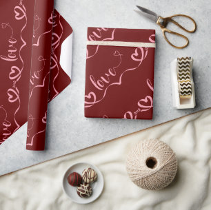 Cute Pink Hearts & Love Script Valentines Day Wrapping Paper