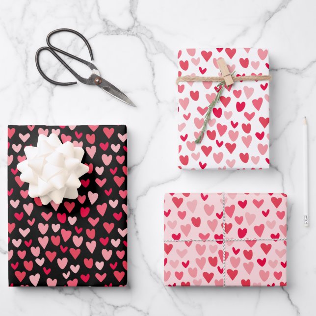 Cute Pink Hearts Love Valentine's Day Patterns Wrapping Paper Sheets (Front)