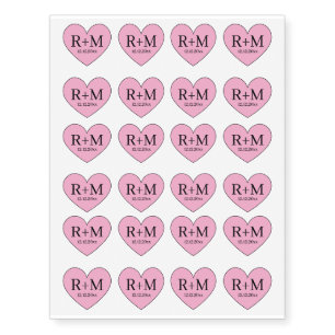 cute pink hearts monogram initials wedding party temporary tattoos
