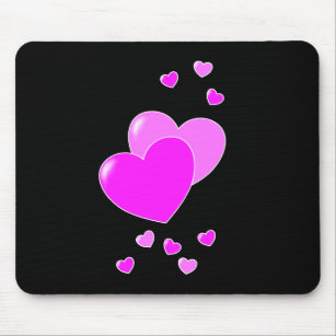 Cute Pink Hearts on Black- cute Mousepad