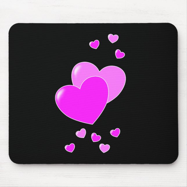 Cute Pink Hearts on Black- cute Mousepad (Front)