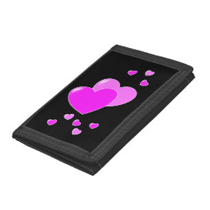 Cute Pink Hearts on Black, Kid's Trifold Wallet