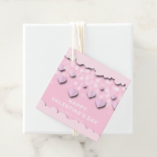 Cute Pink Hearts On Strings  Clouds Valentines Favor Tags