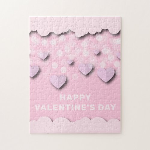 Cute Pink Hearts On Strings  Clouds Valentines  Jigsaw Puzzle