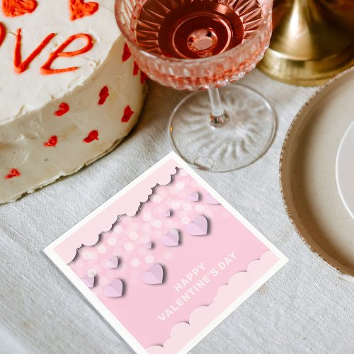 Cute Pink Hearts On Strings  Clouds Valentines Napkins