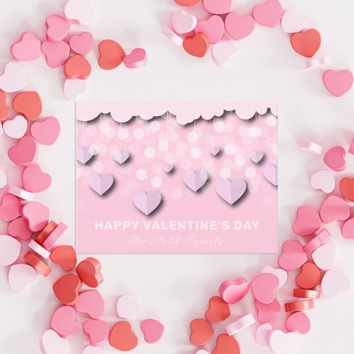 Cute Pink Hearts On Strings  Clouds Valentines  Postcard