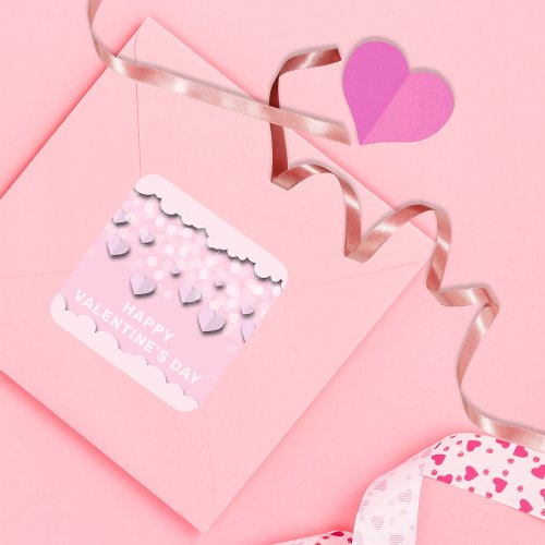 Cute Pink Hearts On Strings  Clouds Valentines  Square Sticker