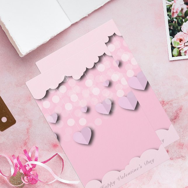 Cute Pink Hearts On Strings & Clouds Valentine's Stationery (Creator Uploaded)