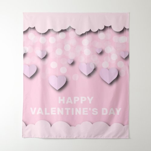 Cute Pink Hearts On Strings  Clouds Valentines  Tapestry