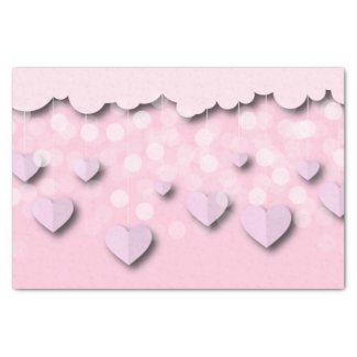 Cute Pink Hearts On Strings & Clouds Valentine's  Tissue Paper