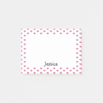 Cute Pink Hearts On White Girly Name Post It Notes by stdjura at Zazzle