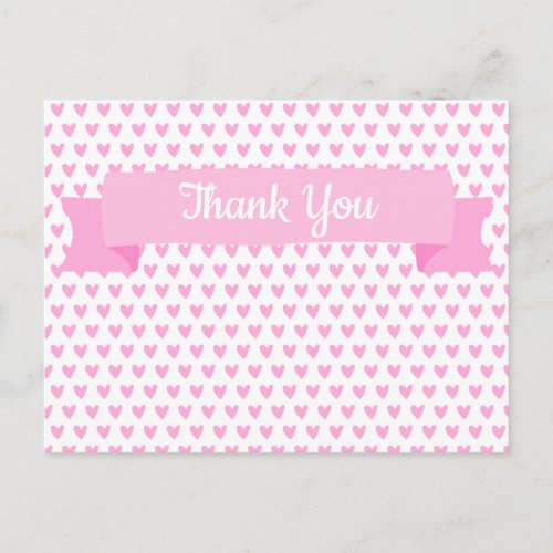 Cute Pink Hearts Pattern  Baby Shower Thank You Postcard