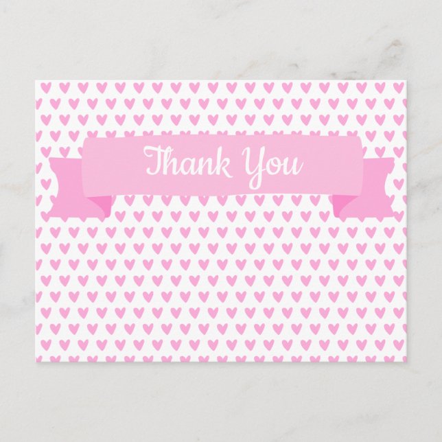 Cute Pink Hearts Pattern | Baby Shower Thank You Postcard (Front)