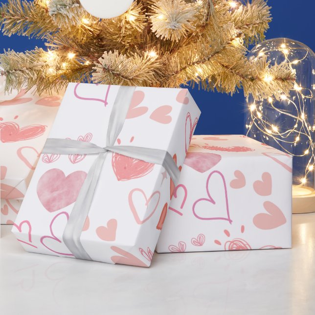 Cute Pink Hearts Pattern Gift Wrapping Paper (Holidays)