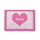 Cute Pink Hearts Pattern Girly Name Nylon Wallet (Front)