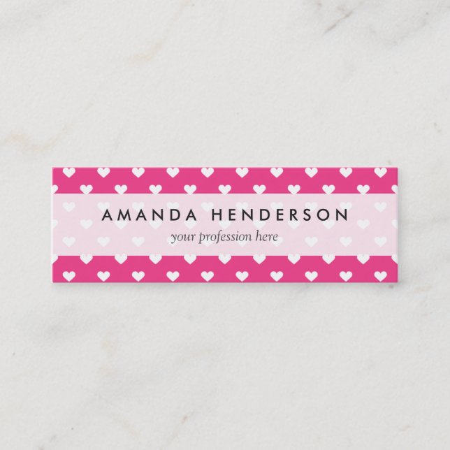 Cute Pink Hearts Pattern Mini Business Card (Front)