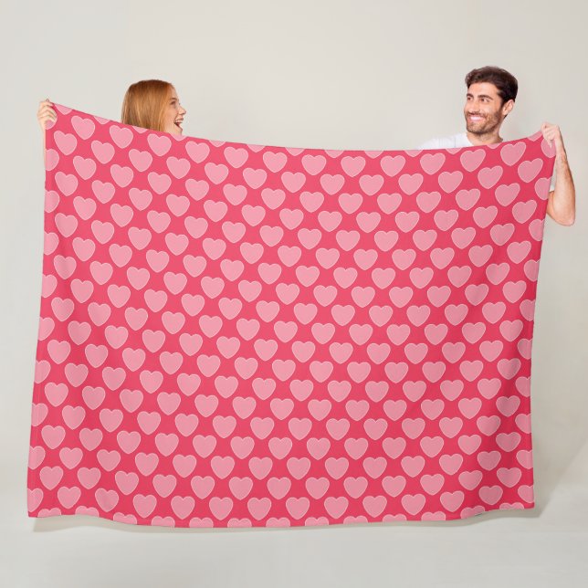Cute Pink Hearts Pattern on Pink Fleece Blanket (In Situ)