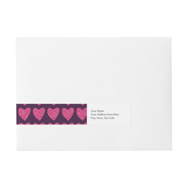 Cute pink hearts pattern on Purple Wrap Around Address Label (Front)