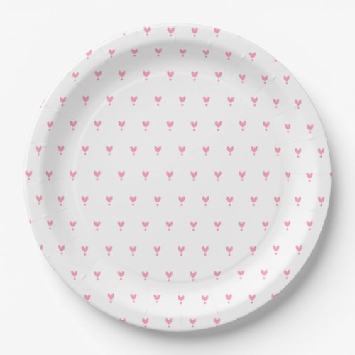 Cute Pink Hearts Pattern Party Paper Plate