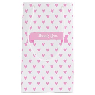 Cute Pink Hearts Pattern | Baby Shower Thank You Small Gift Bag