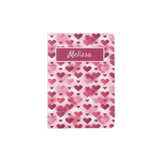 Cute Pink Hearts Pattern With Personalizable Name Passport Holder