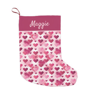 Cute Pink Hearts Pattern With Personalizable Name Small Christmas Stocking