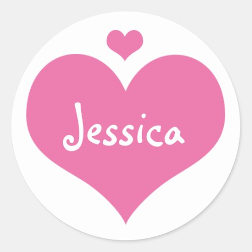 Cute Pink Hearts Personalized Girly Name Classic Round Sticker