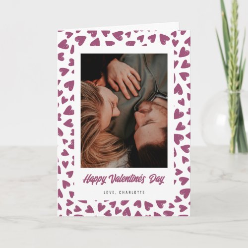 Cute Pink Hearts Photo Valentines Day Holiday Card