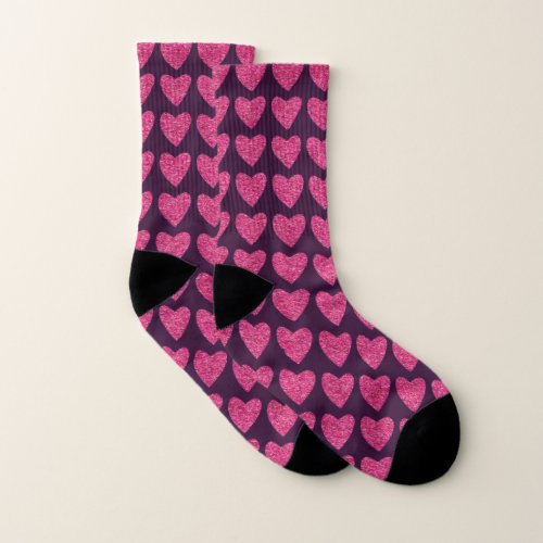 Cute pink hearts Purple pattern Valenitnes day Socks