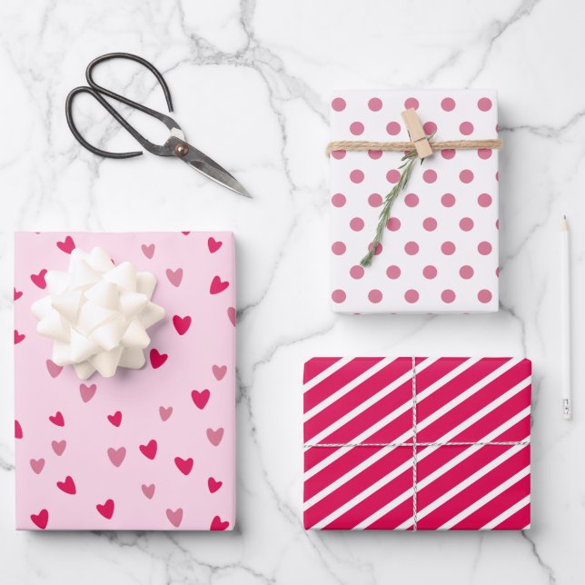 Cute Pink Hearts Romantic Wedding Gift Set Wrapping Paper Sheets (Front)