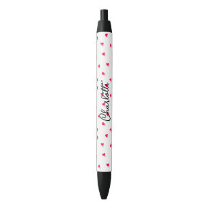 Cute Pink Hearts Script Name Monogram Pen