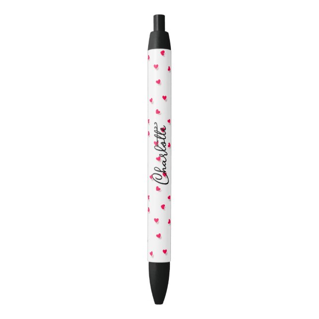 Cute Pink Hearts Script Name Monogram Pen (Front Vertical)