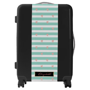 Cute Pink Hearts, Stripes- Personalized Luggage
