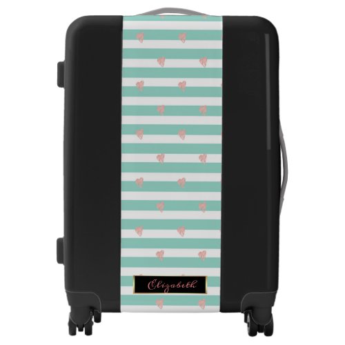 Cute Pink Hearts Stripes_ Personalized Luggage