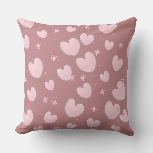 Cute Pink Hearts Throw Pillow (Front)