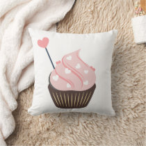 Cute Pink Hearts Valentines Cupcake Throw Pillow