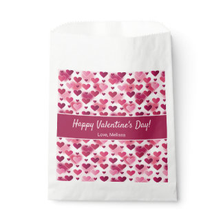 Cute Pink Hearts With Custom Text Valentine's Day Favor Bag