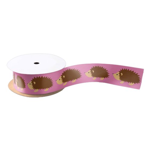 Cute pink hedgehog girl baby shower satin ribbon