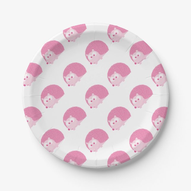 Cute Pink Hedgehog Paper Plates (Front)