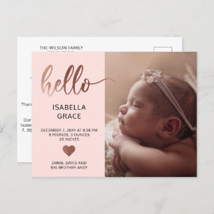 Cute Pink Hello Photo Baby Announcement