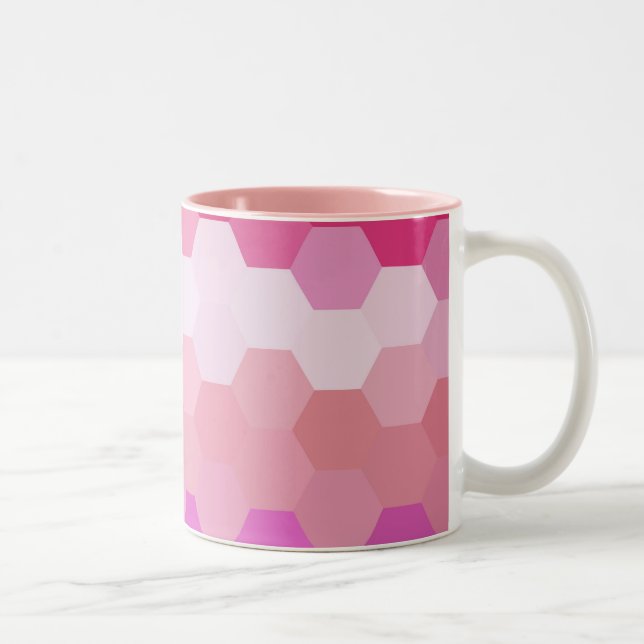Cute Pink Hexagon Chevron Pattern Two-Tone Coffee Mug (Right)