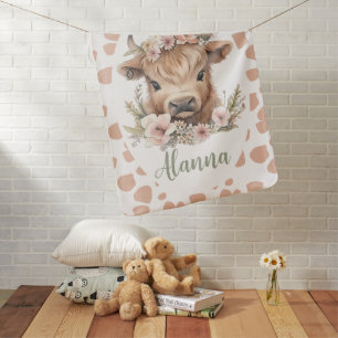 Cute Pink Highland Cow Baby Blanket