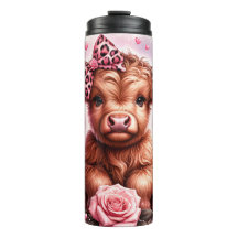 Cute Pink Highland Cow Thermal Tumbler