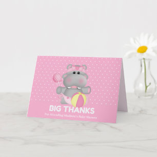 Cute Pink Hippo Big Thanks Thank You Card