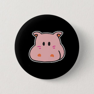 cute pink hippo face pinback button